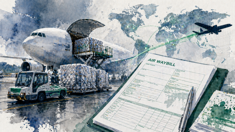 Air waybill document used in international air cargo and logistics operations