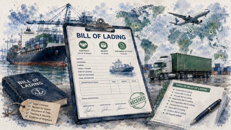 Bill of lading document used for cargo shipping contracts and freight tracking in global logistics