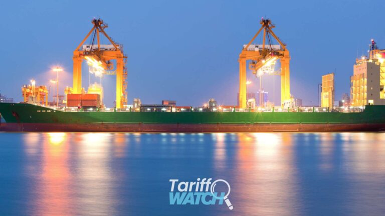 Global trade scene with the words "tariff watch"