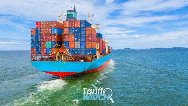 Container ship at a commercial port representing digital services tax tariff threats, Germany Section 301 investigation, CAPE Phase 2, customs compliance, international trade, and global supply chain developments featured in Tariff Watch.