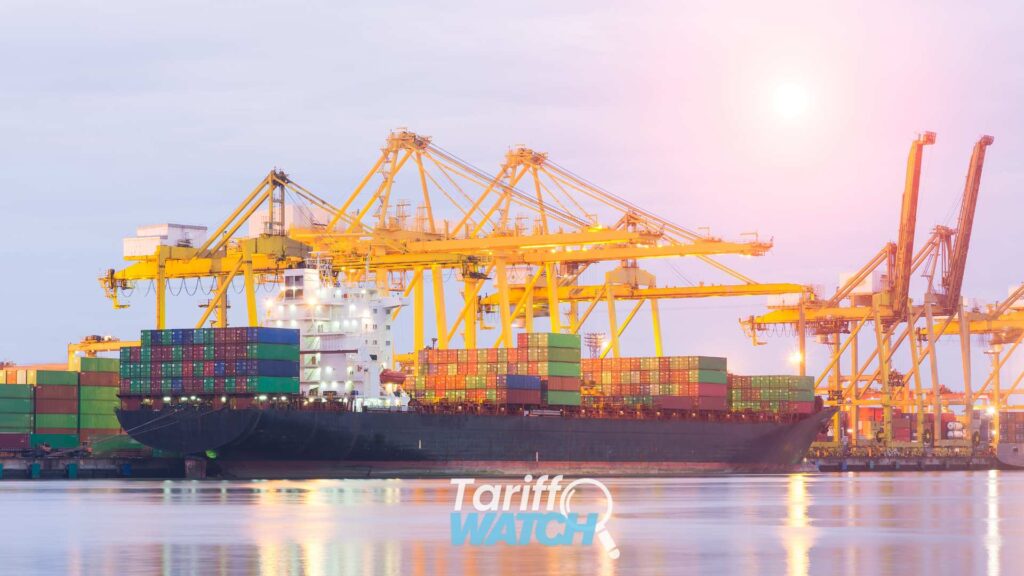 Cargo port representing Section 338 tariffs on Canada, Jones Act waiver changes, ACAS enforcement, customs compliance, and international trade updates featured in Tariff Watch.