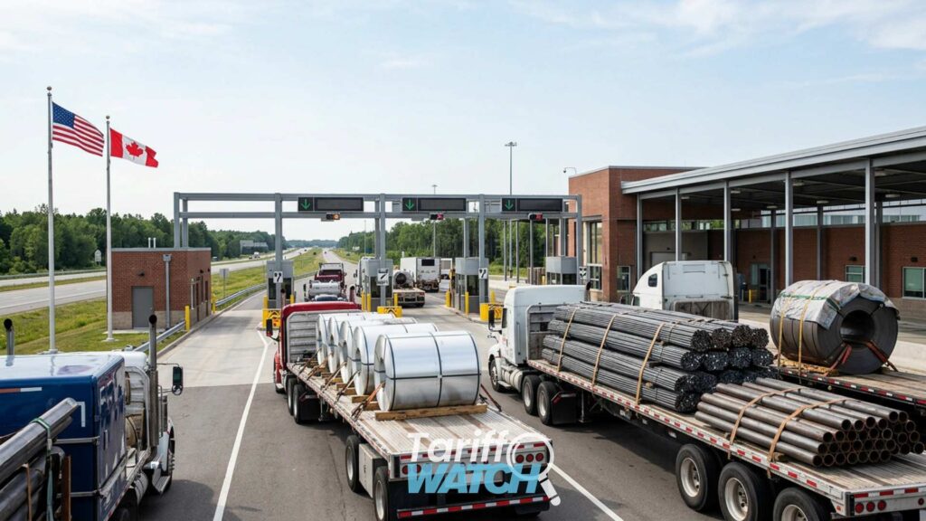 Commercial cargo and customs processing representing CAPE Phase 3 IEEPA refunds, stacked tariffs on Canadian metals, Entry Type 13, and CBP trade updates featured in Tariff Watch.