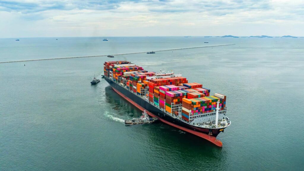 cargo ship in the ocean.