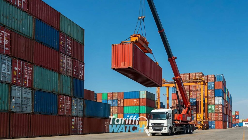 Cargo and international trade activity representing September 2026 Tariff Watch updates, including Canada import bans, Section 338 tariffs, CBP enforcement changes, ET13, and customs compliance.