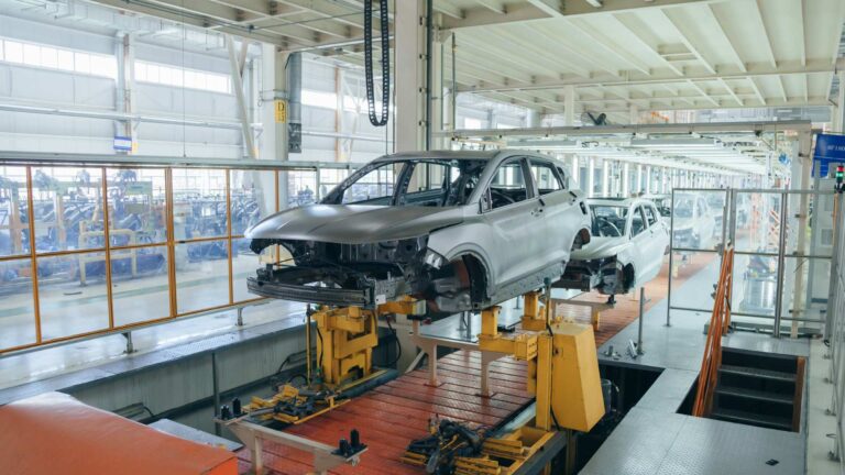 Car being manufactured